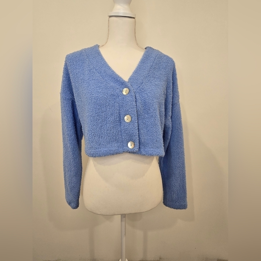 NWT Blue V-Neck Button-Up Women Sweater